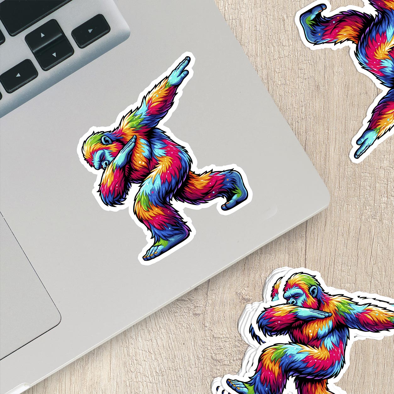 Colorful Bigfoot Dabbing Vinyl Sticker - Add a Touch of Cryptid Charm!