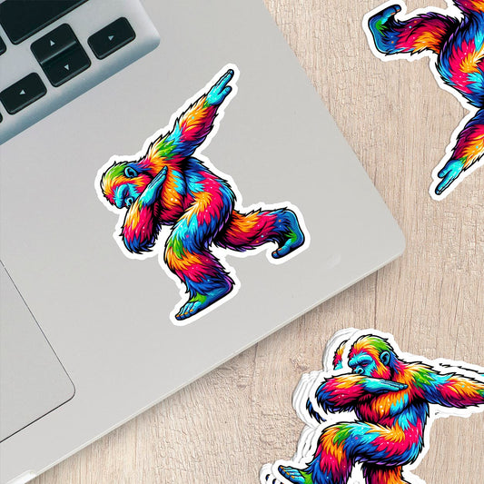 Colorful Bigfoot Dabbing Vinyl Sticker - Add a Touch of Cryptid Charm!