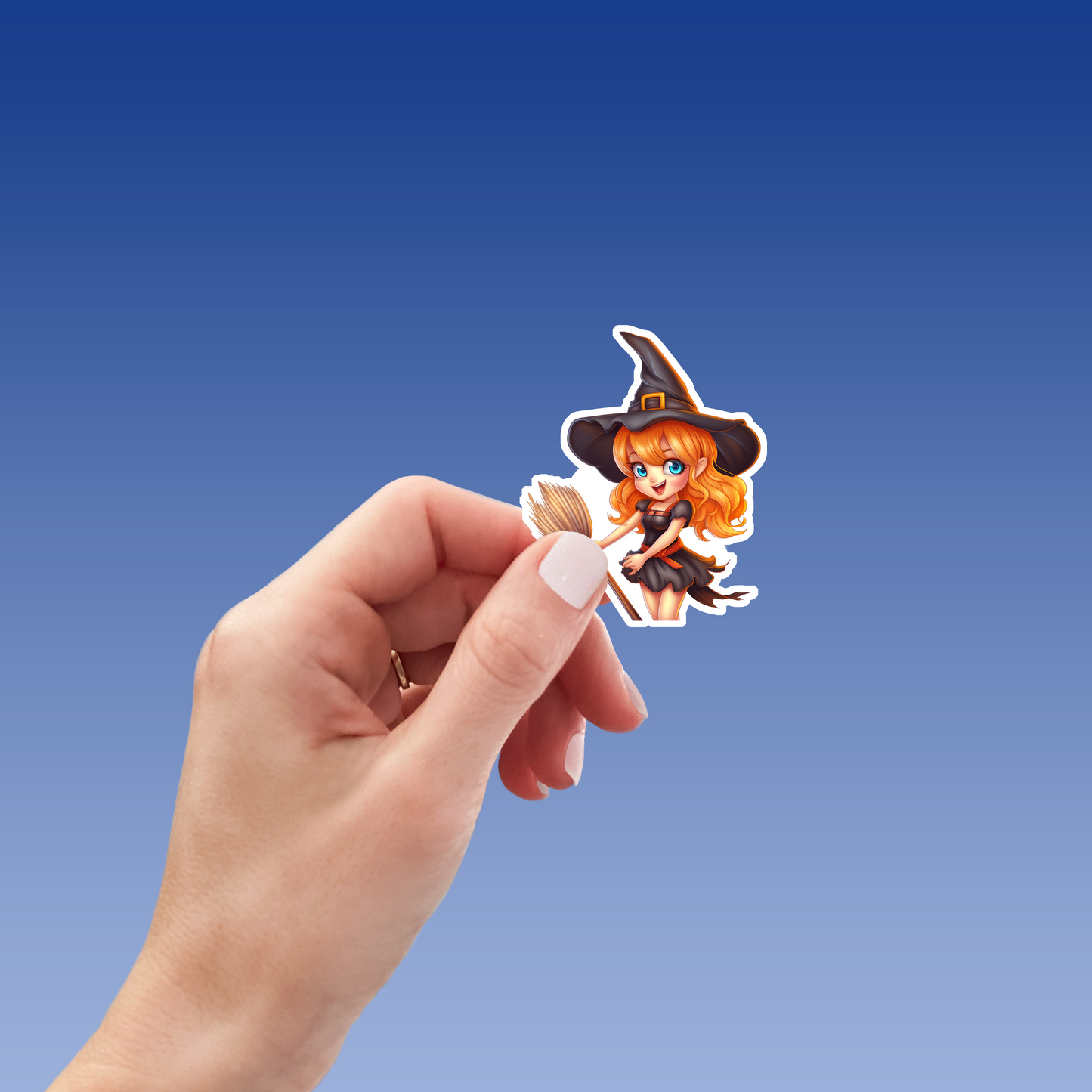 Cute Witch Riding a Broom Vinyl Sticker - Adorable Magic for Any Surface