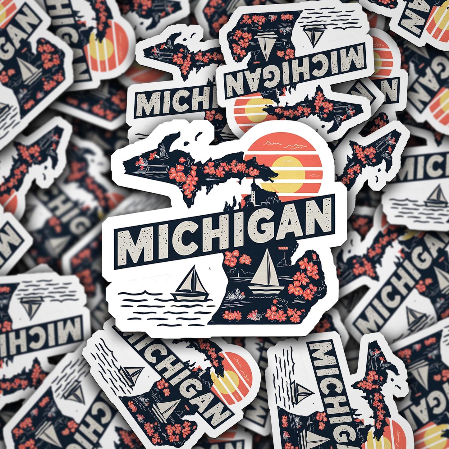 Retro Vinyl State Sticker - Michigan