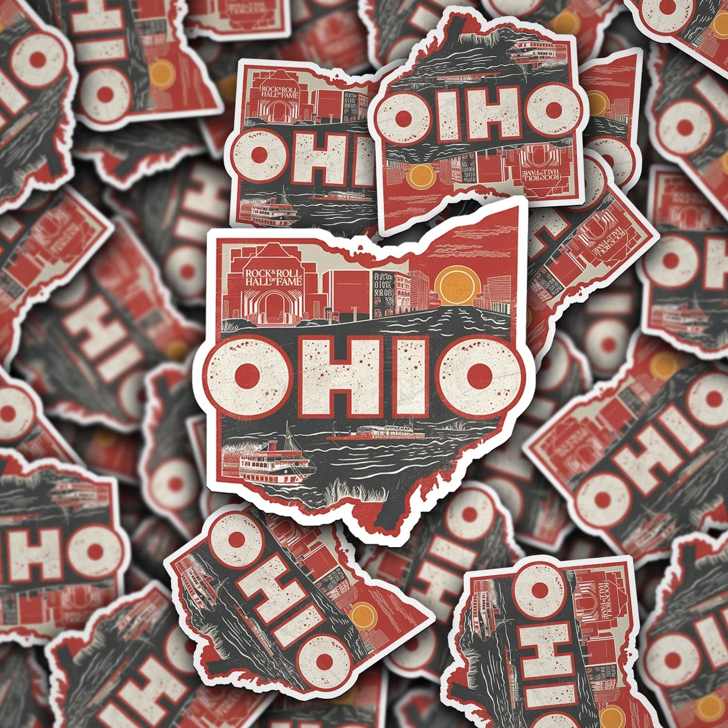 Retro Vinyl State Sticker - Ohio