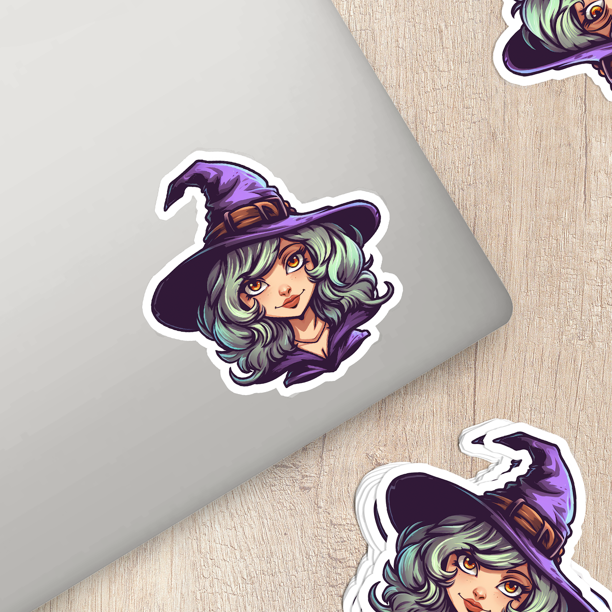 Green Hat & Purple Hair Witch Vinyl Sticker - Quirky Magic in Every Peel!