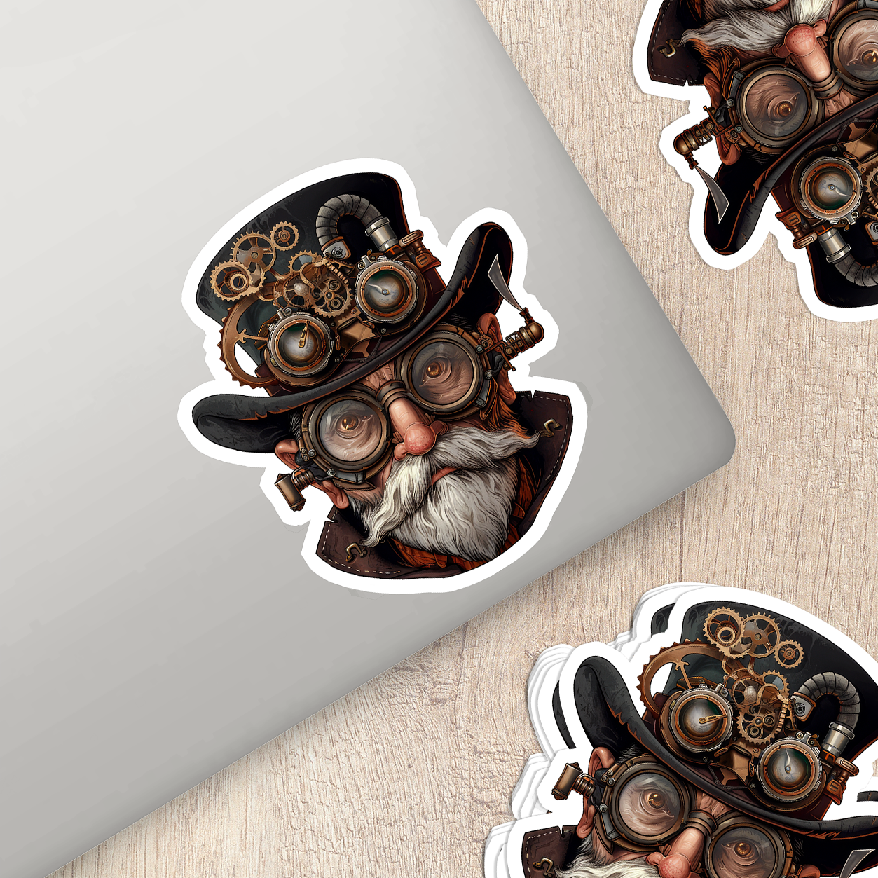 Victorian Steampunk Gentleman Vinyl Sticker - Retro Chic for Your Gear