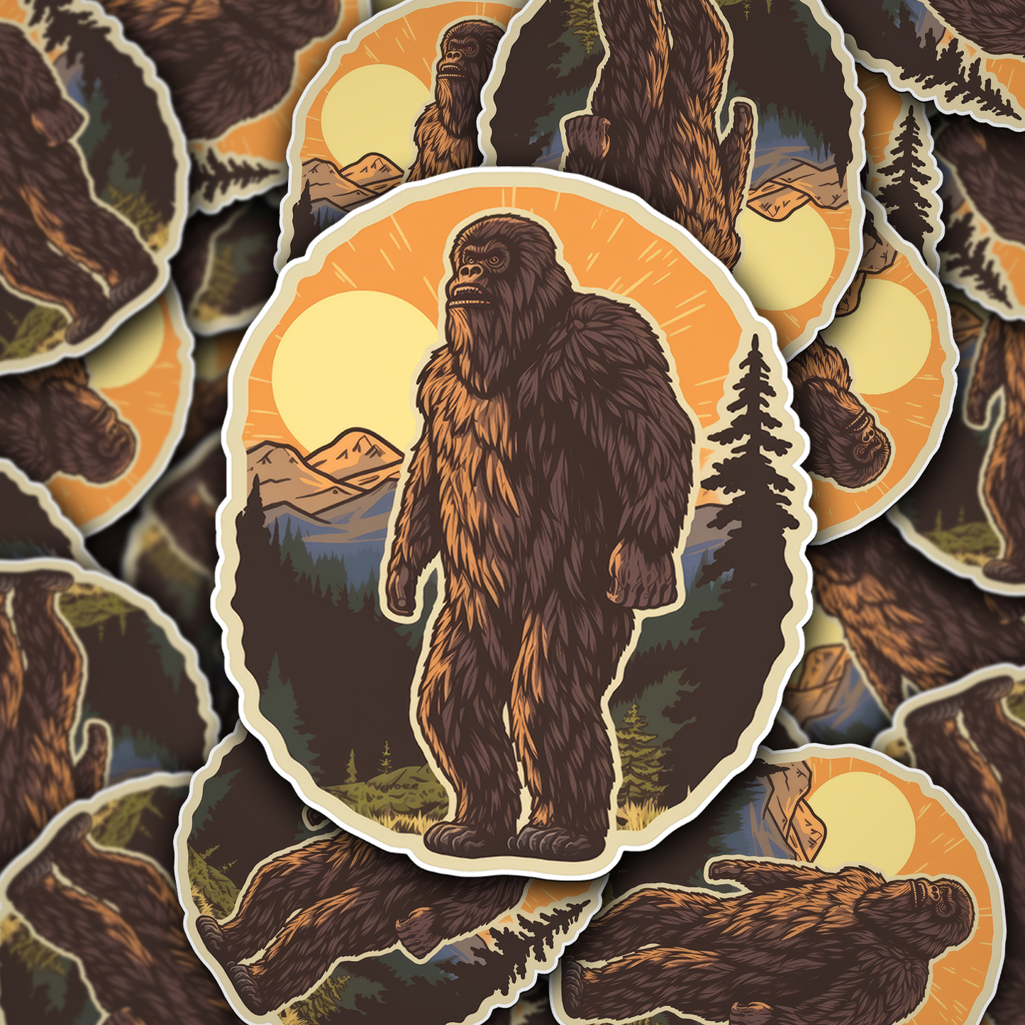 Bigfoot In the Mountains at Sunset Sticker