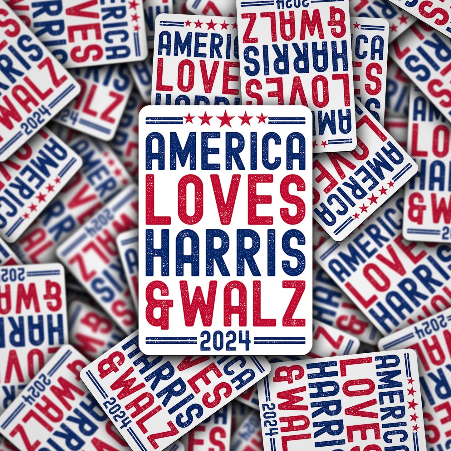 Harris Walz 2024 Vinyl Sticker - America Loves Harris & Walz