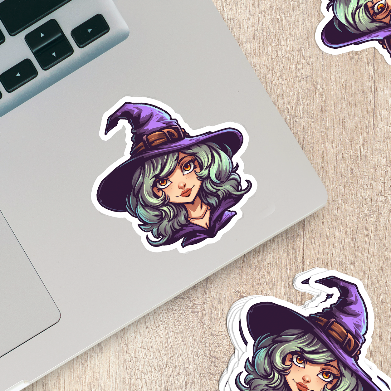 Green Hat & Purple Hair Witch Vinyl Sticker - Quirky Magic in Every Peel!