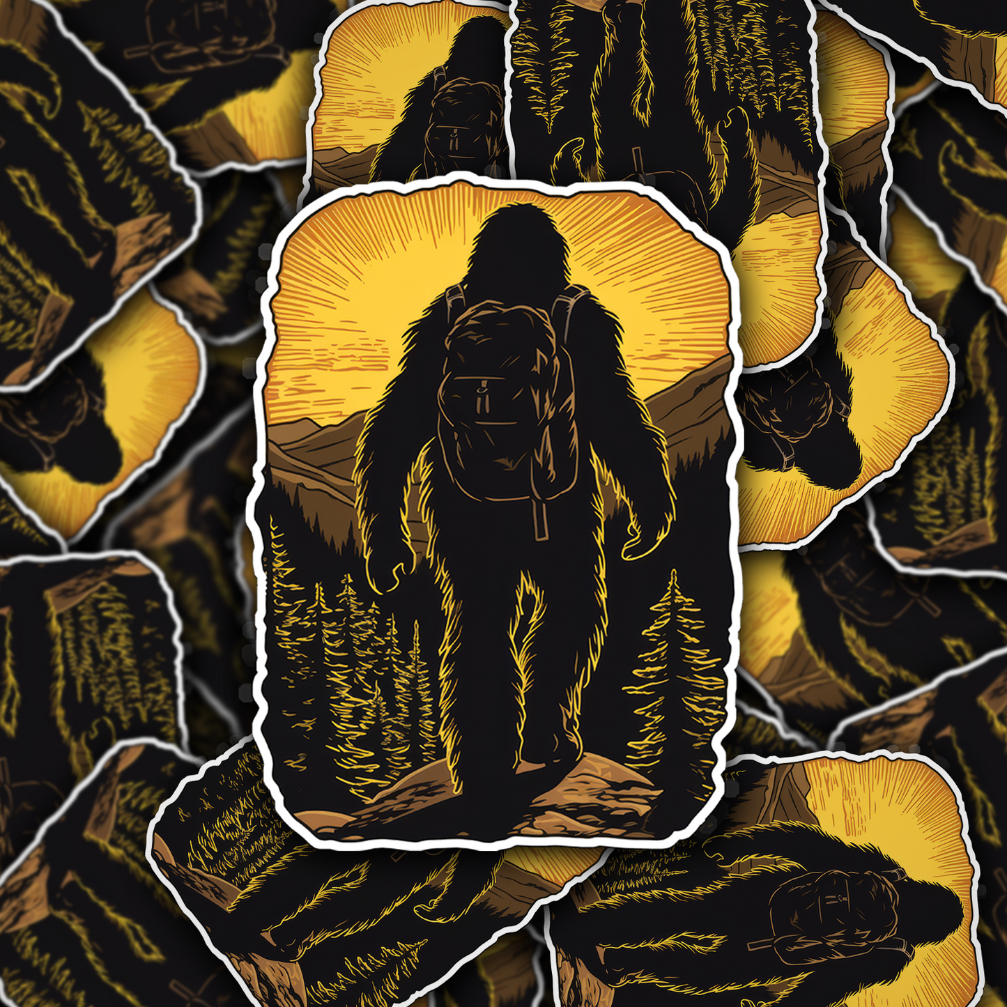 Bigfoot Hiker With Backpack Sticker