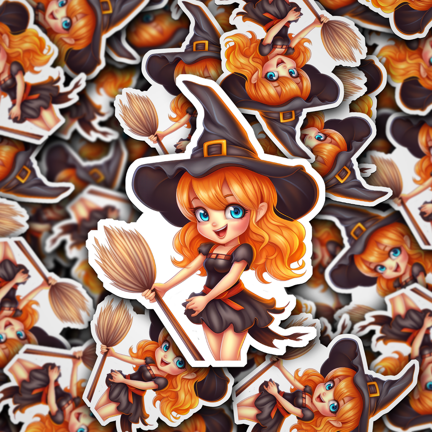 Cute Witch Riding a Broom Vinyl Sticker - Adorable Magic for Any Surface