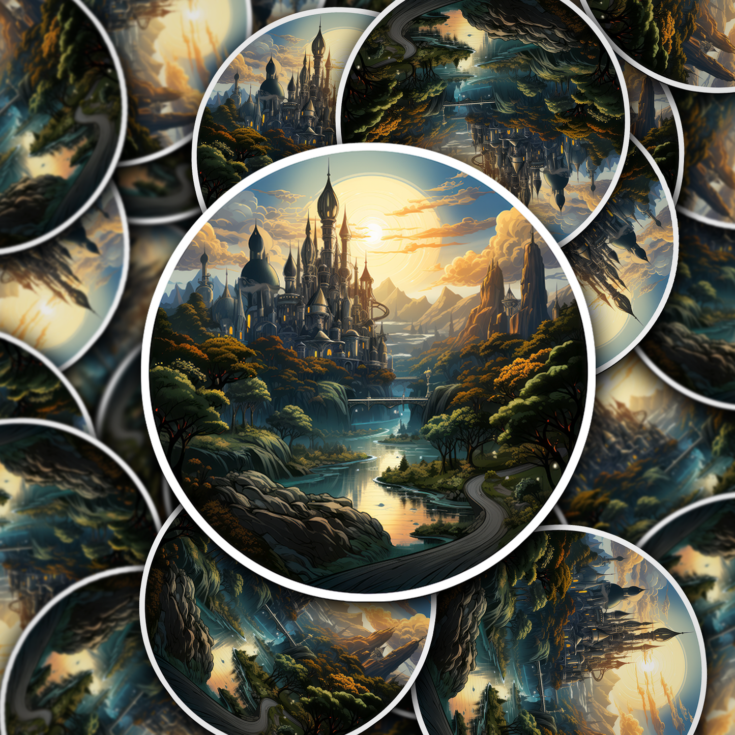 Steampunk Fantasy Landscape Sticker - Transport Yourself to a World of Adventure!