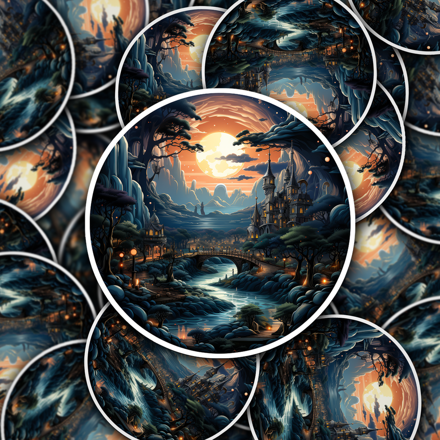 Steampunk Fantasy Landscape Sticker - Transport Yourself to a World of Adventure!