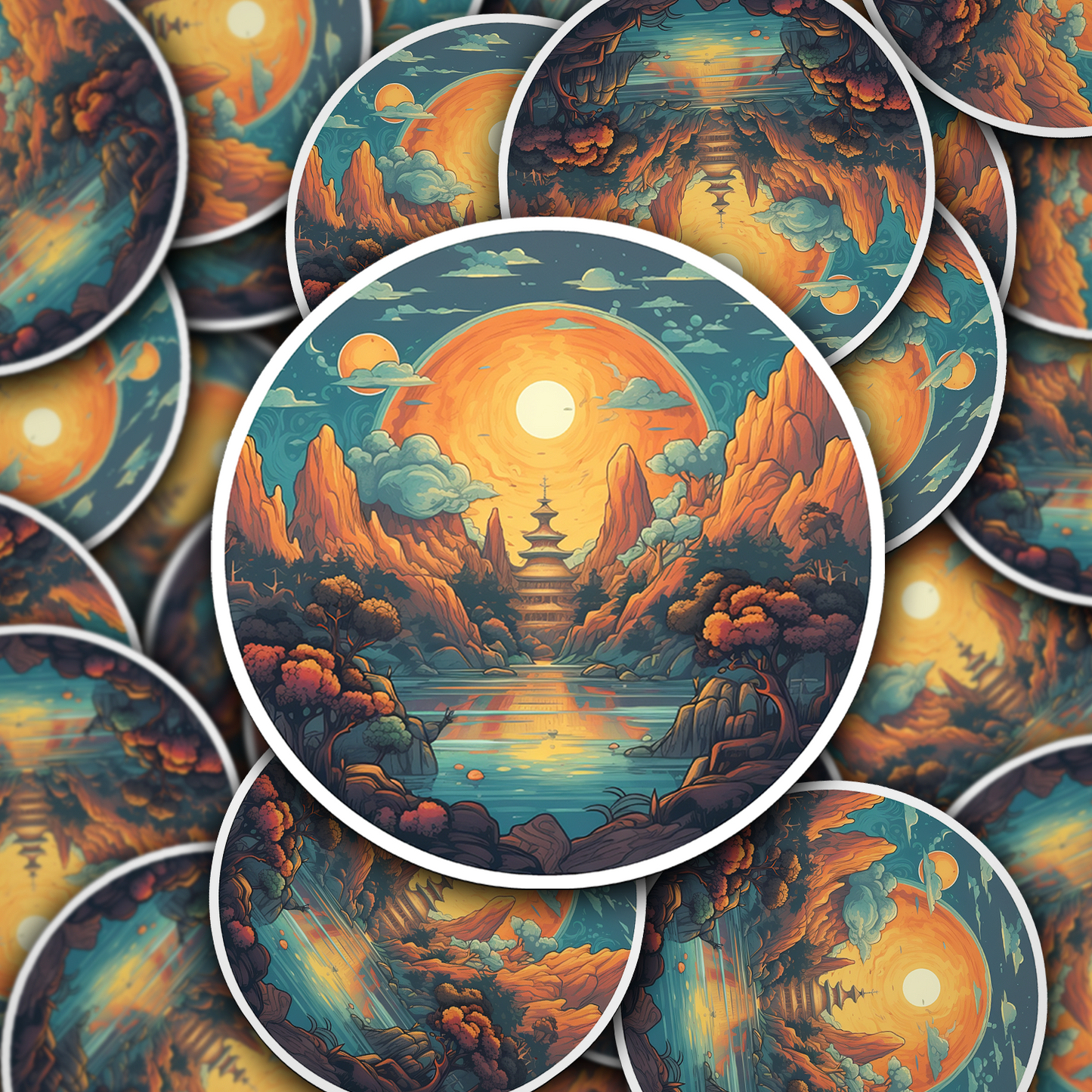 Steampunk Fantasy Landscape Sticker - Transport Yourself to a World of Adventure!