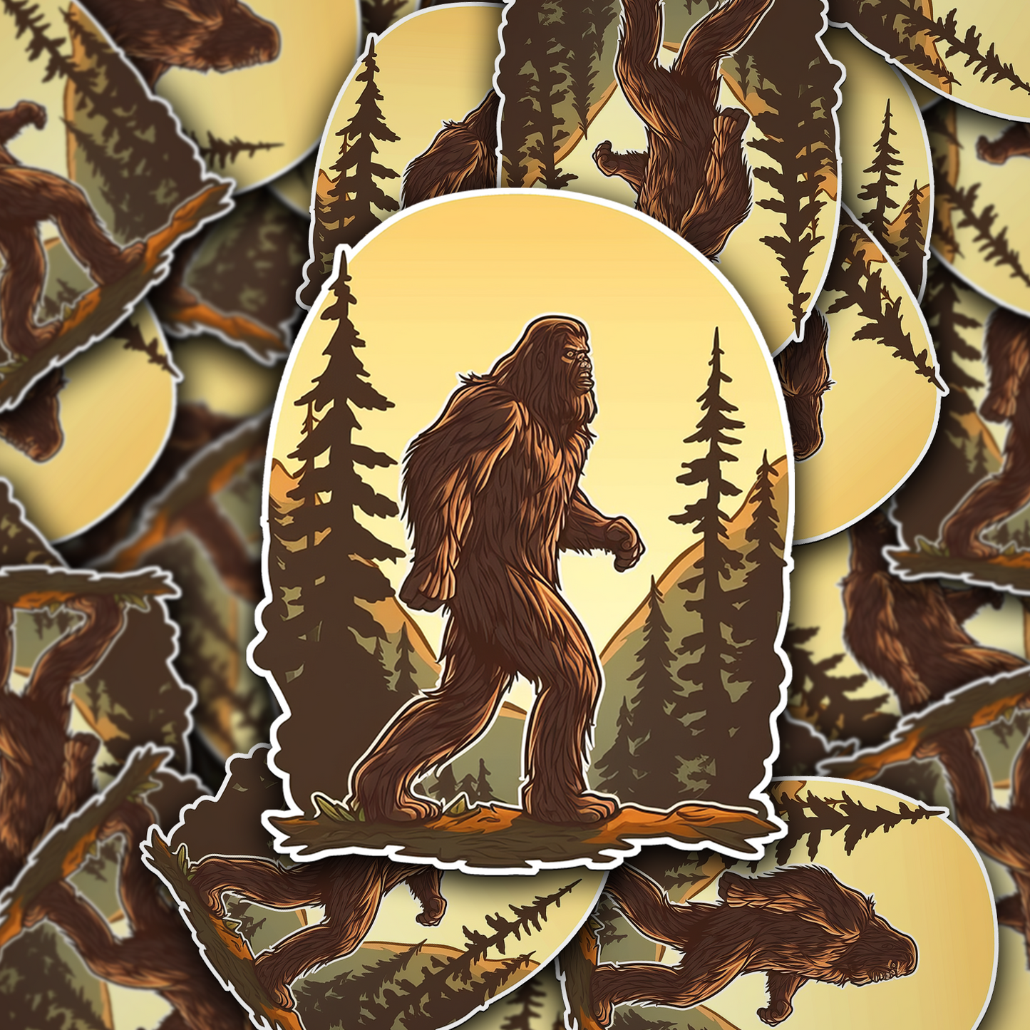 Bigfoot Walking Through the Mountains Sticker