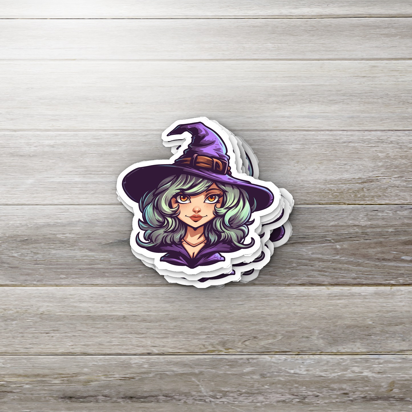 Green Hat & Purple Hair Witch Vinyl Sticker - Quirky Magic in Every Peel!