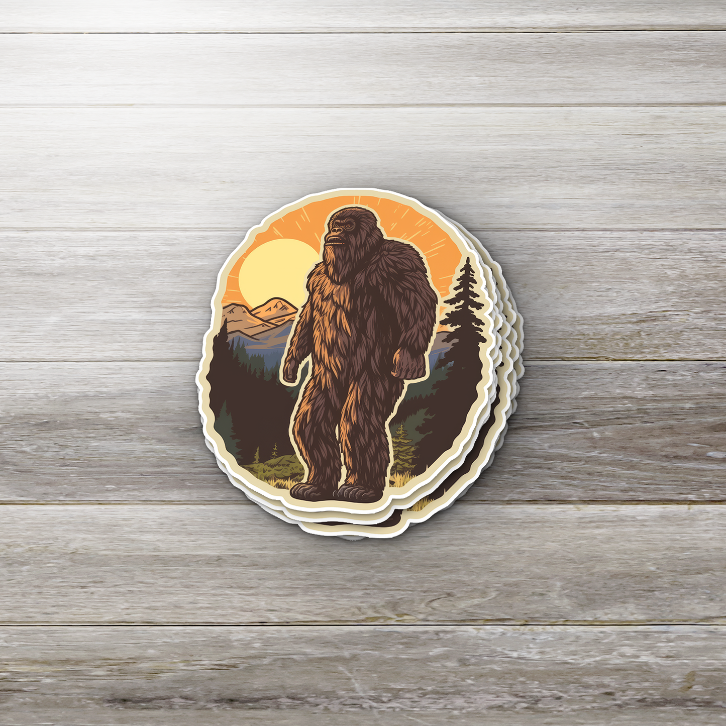 Bigfoot In the Mountains at Sunset Sticker