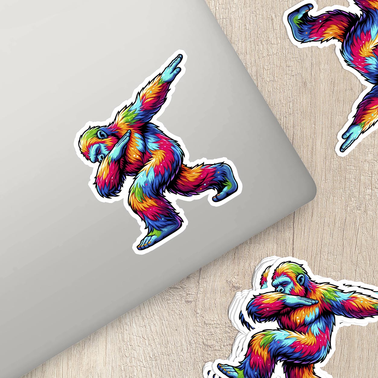 Colorful Bigfoot Dabbing Vinyl Sticker - Add a Touch of Cryptid Charm!