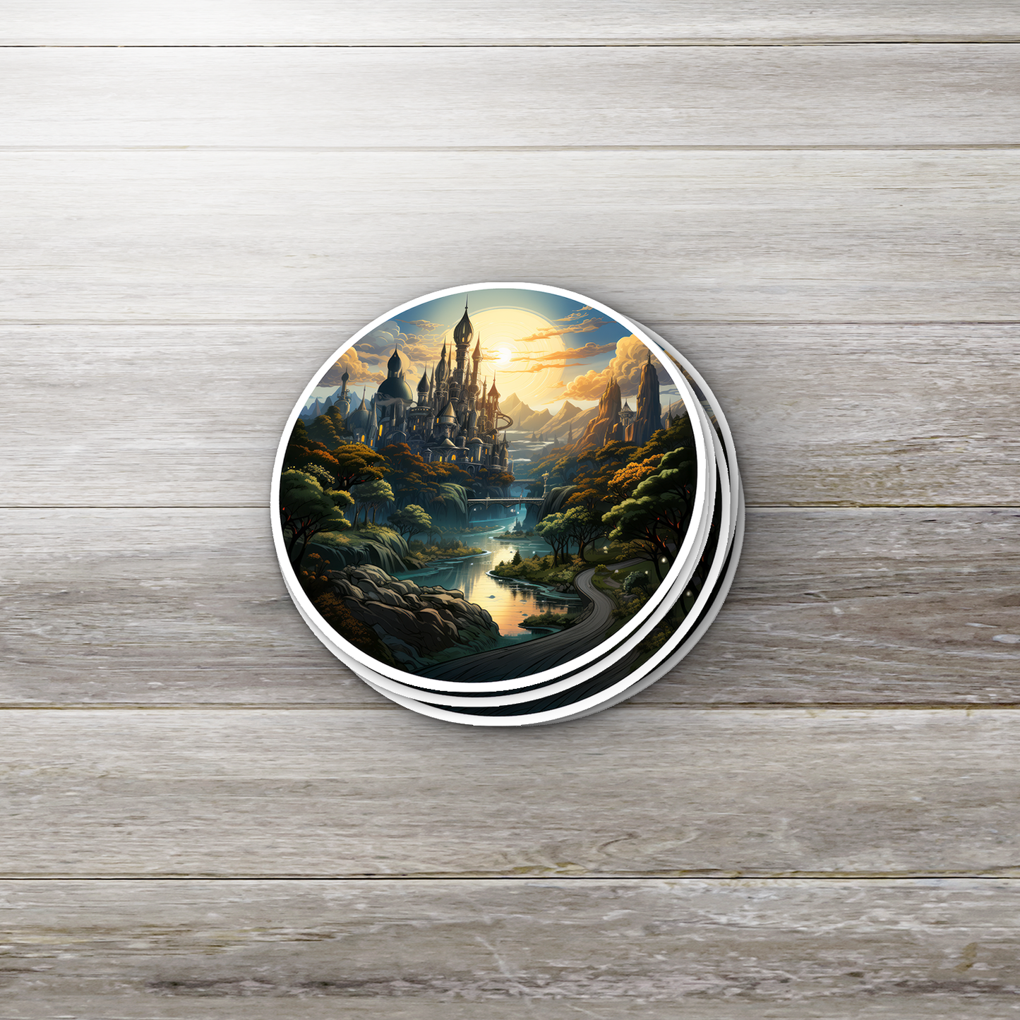 Steampunk Fantasy Landscape Sticker - Transport Yourself to a World of Adventure!