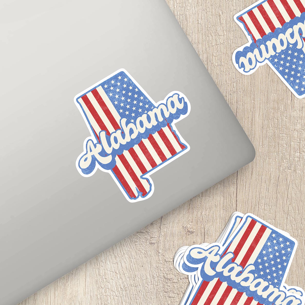 Alabama State Sticker with American Flag Background | Weatherproof Vinyl Decal