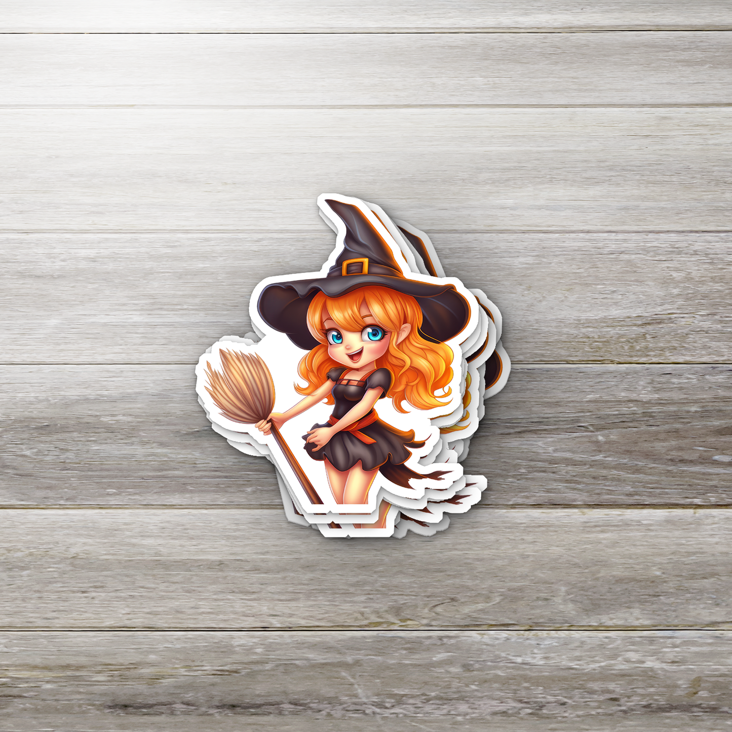 Cute Witch Riding a Broom Vinyl Sticker - Adorable Magic for Any Surface