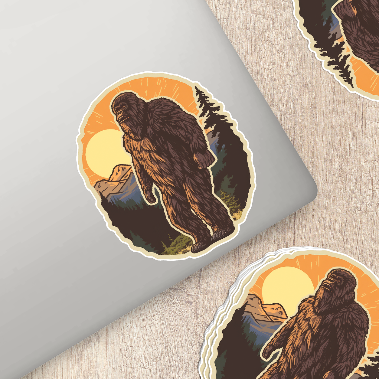 Bigfoot In the Mountains at Sunset Sticker