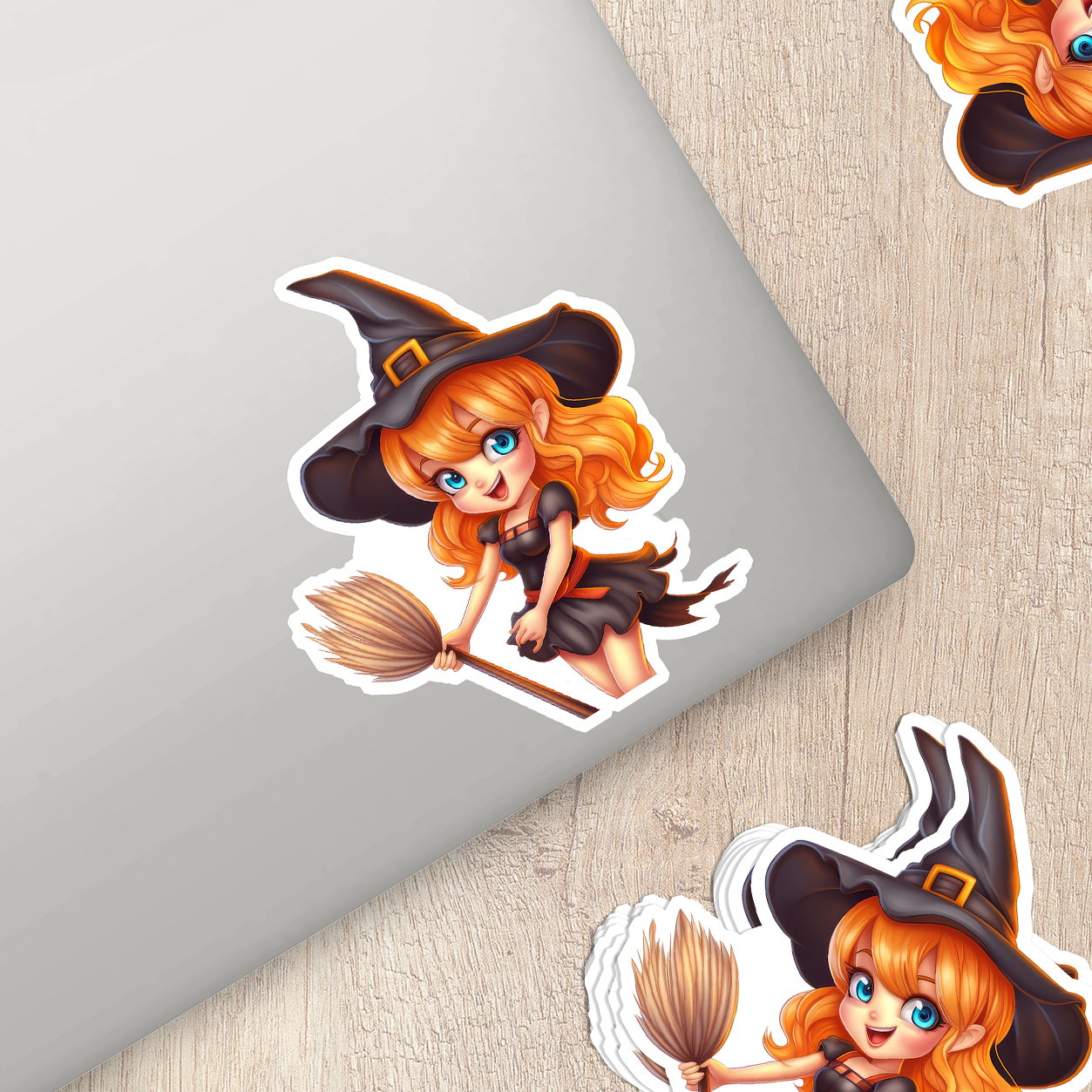 Cute Witch Riding a Broom Vinyl Sticker - Adorable Magic for Any Surface