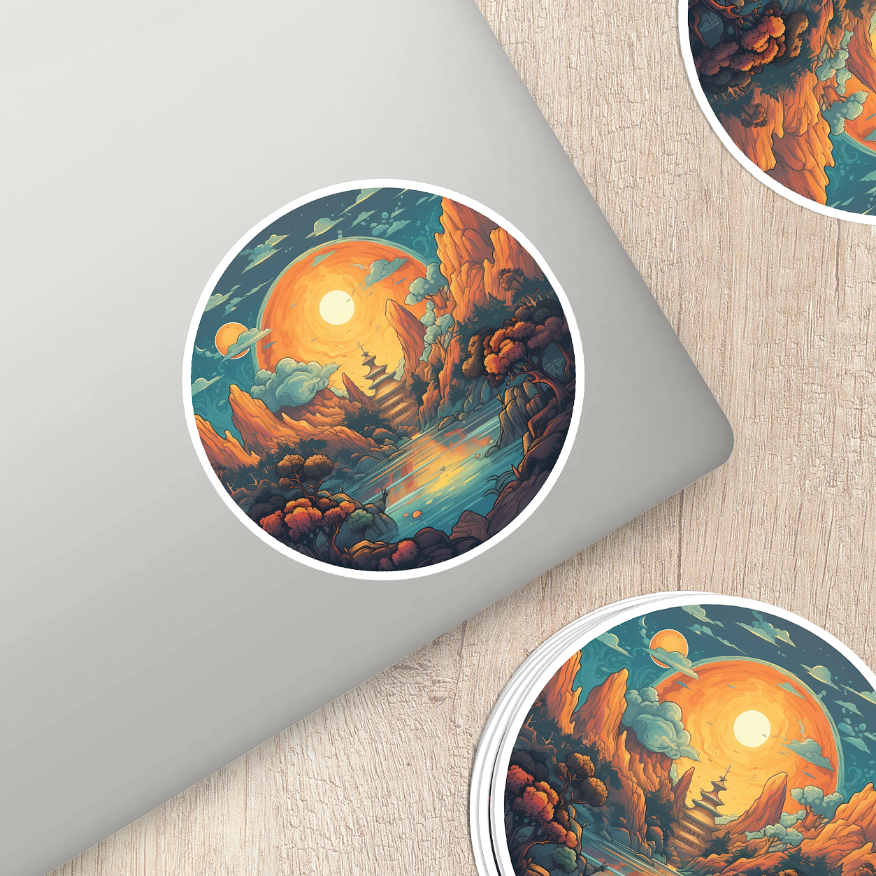 Steampunk Fantasy Landscape Sticker - Transport Yourself to a World of Adventure!