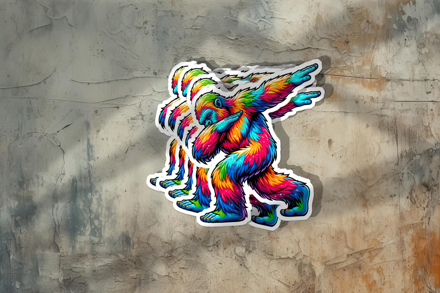 Colorful Bigfoot Dabbing Vinyl Sticker - Add a Touch of Cryptid Charm!