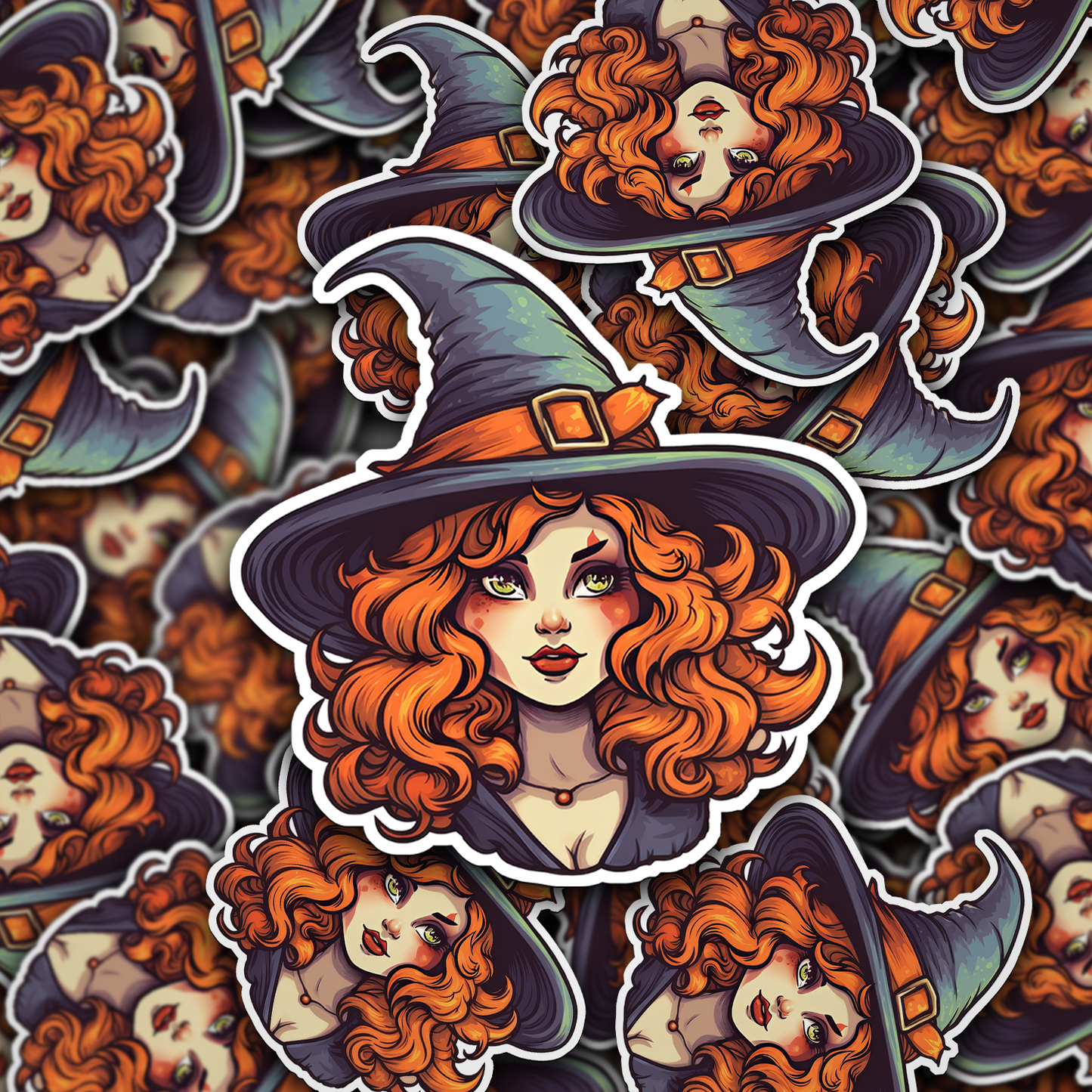 Red Hair Witch Vinyl Sticker - Mystical Beauty for Your Gear