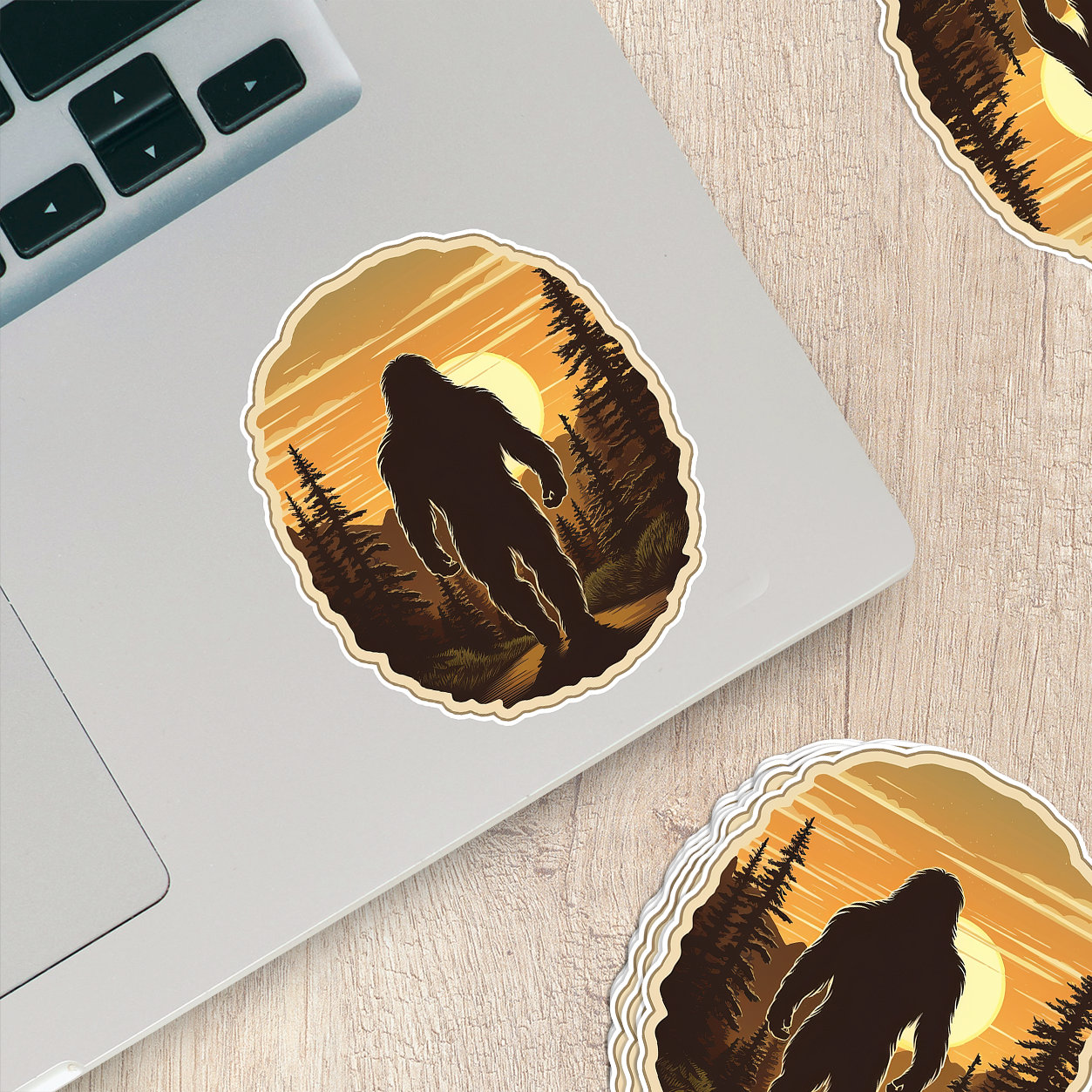 Bigfoot Walking Through the Mountains at Sunset Sticker