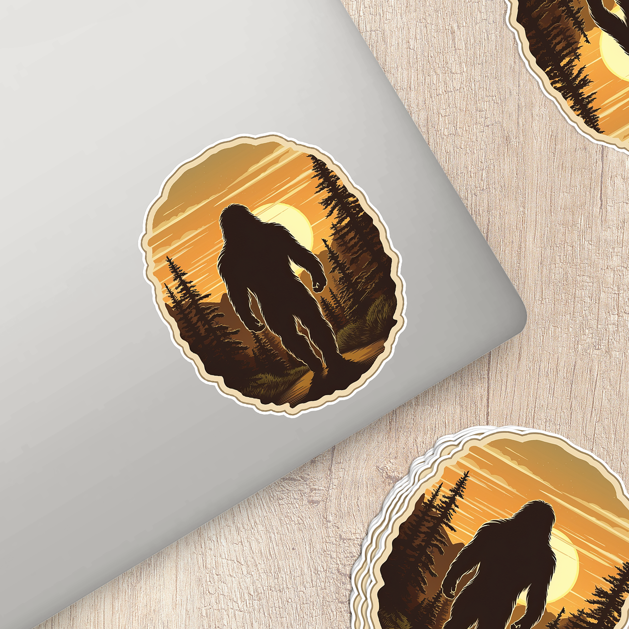 Bigfoot Walking Through the Mountains at Sunset Sticker