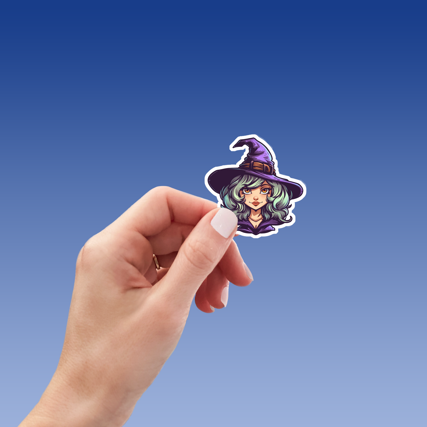 Green Hat & Purple Hair Witch Vinyl Sticker - Quirky Magic in Every Peel!