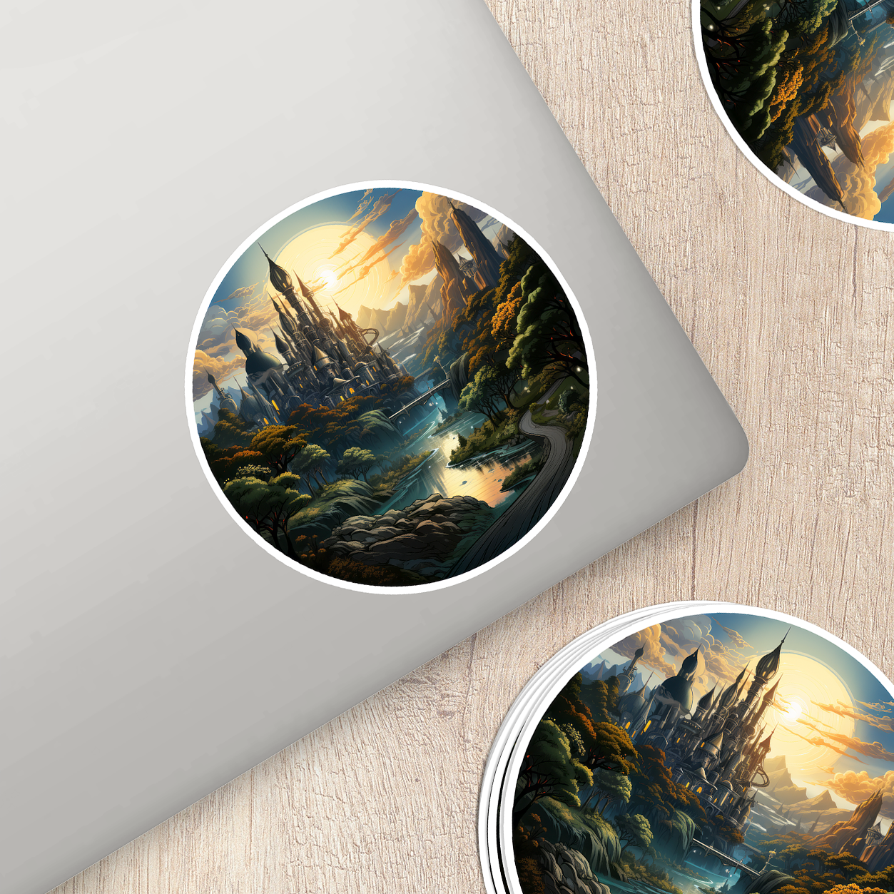 Steampunk Fantasy Landscape Sticker - Transport Yourself to a World of Adventure!