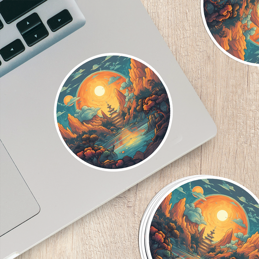 Steampunk Fantasy Landscape Sticker - Transport Yourself to a World of Adventure!