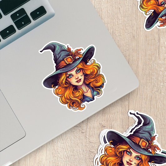 Red Hair Witch Vinyl Sticker - Mystical Beauty for Your Gear