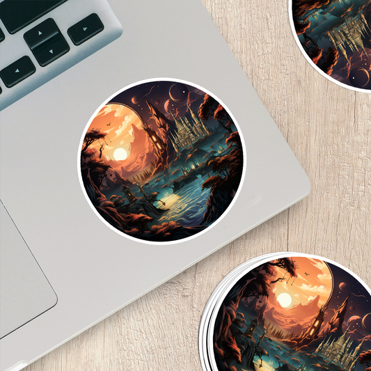 Steampunk Fantasy Landscape Sticker - Transport Yourself to a World of Adventure!