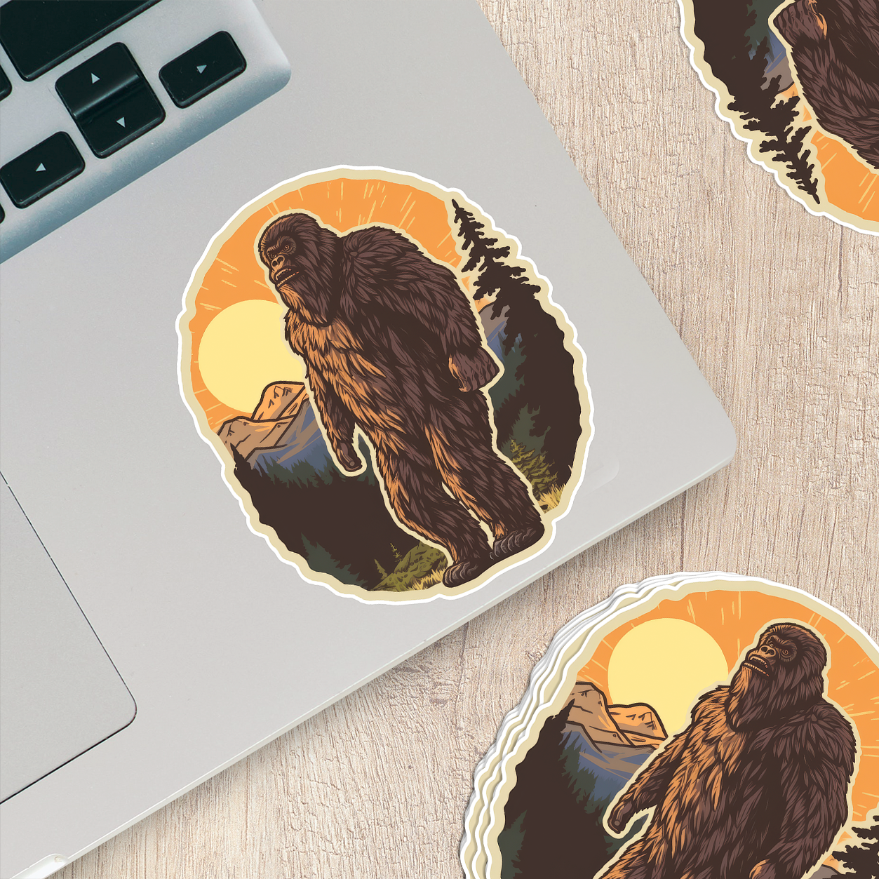 Bigfoot In the Mountains at Sunset Sticker